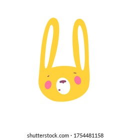 Adorable cara de conejo. Cabeza de conejo lindo, liebre. Rompecabezas de los animales de la selva divertidos. Dibujo gráfico plano infantil vectorial para la impresión de camisetas o sudaderas.