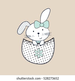 adorable bunny girl in the pocket, Happy Easter pattern, T-shirt graphics for kids vector illustration