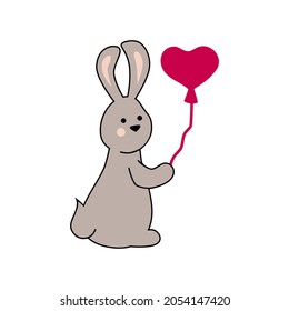 Adorable bunny with heart is on white background. Vector illustration.