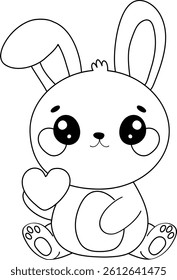 Adorable bunny holding a heart - ideal for Valentine's cards and gifts. Vector illustrations in sweet style for all your romantic