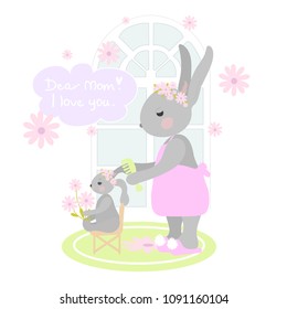 Adorable bunny and mom illustration