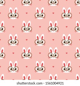Adorable bunny pattern on pink background. Bunny with glasses pattern. Great for wallpaper, web background, wrapping paper, fabric, packaging, greeting cards, invitations and more.