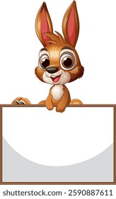 Adorable bunny peeking over a blank sign