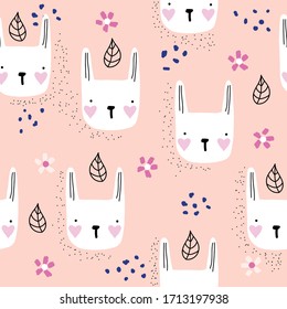 Adorable bunny seamless pattern. Childish cute print. Vector hand drawn illustration.