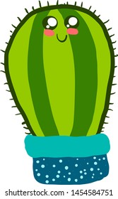 Adorable cactus in pot, illustration, vector on white background.