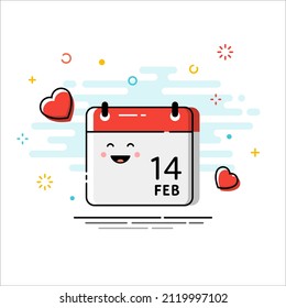 Adorable calendar with date 14 February on white background. Vector flat MBE style graphic design illustration for Valentine's Day.