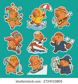Adorables personajes de capibara en diversas actividades divertidas