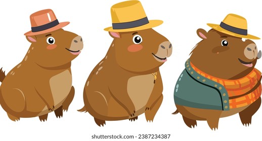 Adorable capybara in a hat, exuding happiness with its cute and quirky fashion.