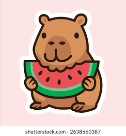 Adorable Capybara Illustration Bundle Eating Watermelon
