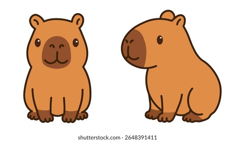 Ilustrações capivara adoráveis em estilo kawaii . Perfeito para adicionar um toque divertido e adorável a seus projetos com este design animal bonito e tranquilo