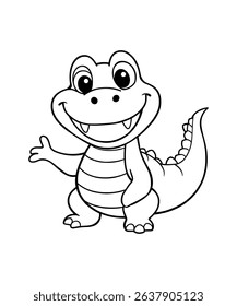 Adorable Cartoon Alligator Coloring Page: A cheerful alligator ready to wave hello