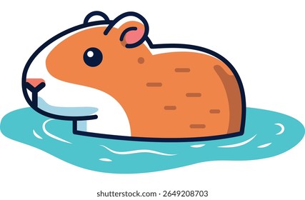 Adorável coleção de animais de desenho animado com capibaras engraçados nadando na água.