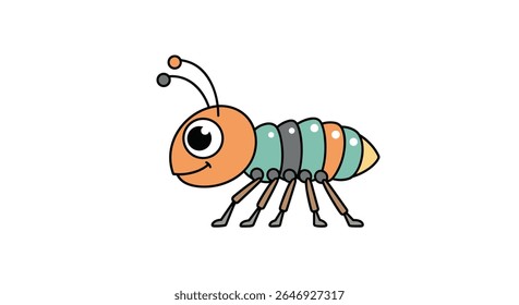 Um personagem adorável de formiga de desenhos animados com corpo segmentado e olhos amigáveis para conteúdo educacional ou lúdico