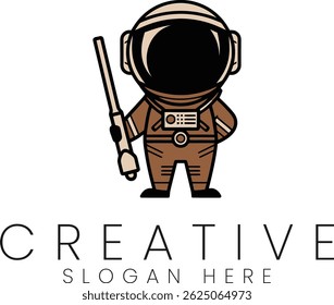 Adorable cartoon astronaut holding a tool perfect for kids products and space themed designs