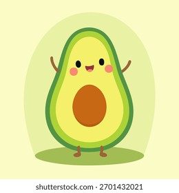 Adorable cartoon avocado vector featuring a happy seed face, perfect for healthy food, lifestyle, and sticker design.