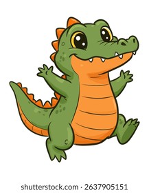 Adorable Cartoon Baby Alligator with Big Eyes and Friendly Expression