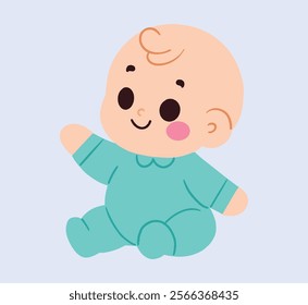 Adorable Cartoon Baby Boy Sitting Cute Infant in Onesie Happy Child Illustration