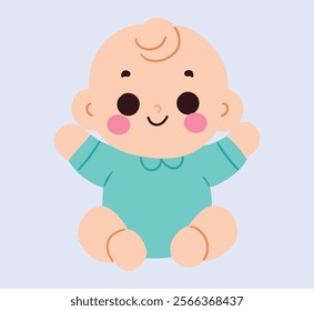 Adorable Cartoon Baby Boy Sitting Happy Infant Cute Child Illustration Light Blue Onesie