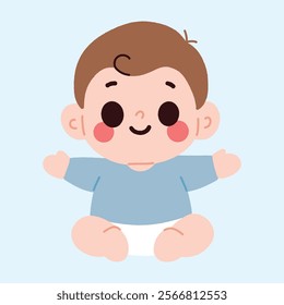 Adorable Cartoon Baby Boy Sitting Happy Infant Illustration Cute Child Image