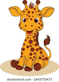 Adorable cartoon baby giraffe vector illustration in EPS format. Perfect for kids designs, nursery prints, T-shirts, stickers, greeting cards, books, and educational animal-themed projects.