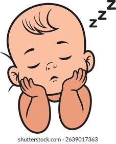 Adorable cartoon baby tired and ready for sleep. Perfect for lullabies, nursery designs, or sleep-related content. Cute vector illustration.