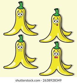 Adorable cartoon banana vector set in kawaii style. Ideal for stickers, logos, kids' designs, and fruit-themed projects. Bright, editable, and fun!"