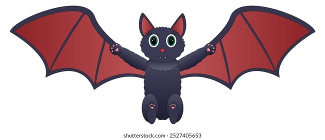 Adorable murciélago de dibujos animados con alas rojas, perfecto para diseños con temática de Halloween, ilustraciones para niños y proyectos de temporada.