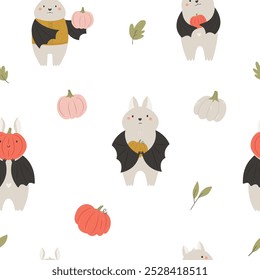 Adorable Cartoon Bats Seamless Pattern for Halloween and Fall. Design for Textile and Wallpaper