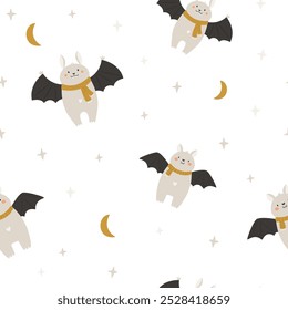 Adorable Cartoon Bats Seamless Pattern for Halloween and Fall. Design for Textile and Wallpaper