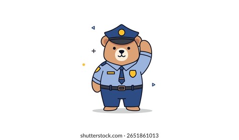 Adorable Cartoon Bear Officer Salutes with Pride in Uniform