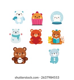 Adorable Cartoon Bears and Winter-Themed Images