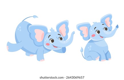 Adorable Cartoon Blue Elephants That Are Playful and Always Happy in a Cheerful Scene