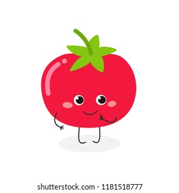 Adorable cartoon blushed tomato baby. Vector flat illustration isolated on white background 