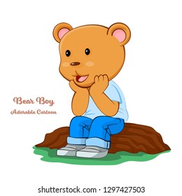 Adorable Cartoon, Boy Bear Standing with thinking. cartoon character design. Vector clip art illustration.