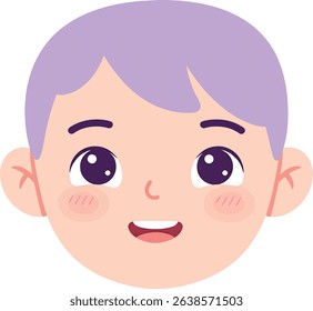 Adorable Cartoon Boy with Lavender Hair Cute Child Illustration