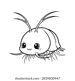 Adorable cartoon bug featuring large eyes, antennae, and detailed legs, perfect for childrens books, educational materials, or playful designs.