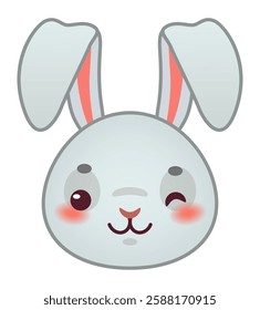 Adorable cartoon bunny winking and blushing, a cute and expressive rabbit character perfect for children s illustrations, Easter designs, or any project needing a touch of playful charm