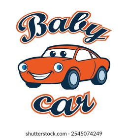 Adorable cartoon car t-shirt design for kids, perfect for nursery fashion or playful babywear.






