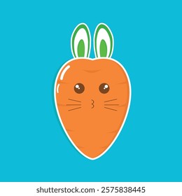 Adorable cartoon carrot with bunny ears, whiskers, and a playful facial expression