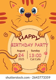 Adorable Cartoon Cat Birthday Party Invitation Template – Cute and Playful Design