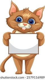 Adorable cartoon cat with a blank sign