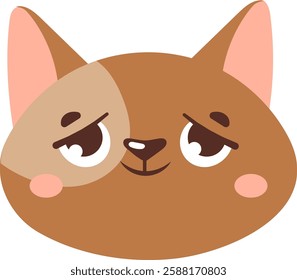 Adorable cartoon cat face featuring a playful smirk and rosy cheeks. The charming design uses soft brown tones and expressive eyes, perfect for children s illustrations or playful designs