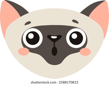 Adorable cartoon cat face illustration featuring large, expressive eyes and blushing cheeks. The simple, minimalist design captures a playful and whimsical expression, perfect for children s themes