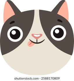 Adorable cartoon cat face with large eyes and a playful expression. Features include a small pink nose, tongue sticking out, and prominent ears. Perfect for children s illustrations and designs