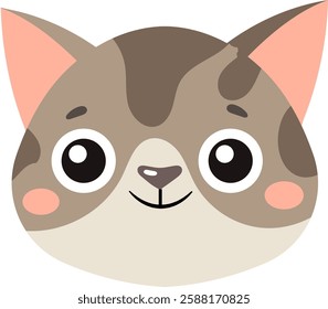 Adorable cartoon cat face with large, expressive eyes and a friendly smile. Features include pink cheeks and a simple, playful design, perfect for children s illustrations and pet themed graphics