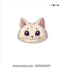 Adorable Cartoon Cat Head Illustration with Sparkling Eyes