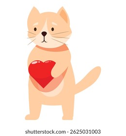 Adorable cartoon cat holding a red heart, perfect for valentine's day projects