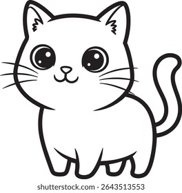 Adorable cartoon cat illustration, isolated on white background. Perfect for children's books, cards, and other cute designs. Simple vector illustration.