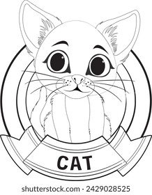 Adorable cartoon cat inside a circular badge