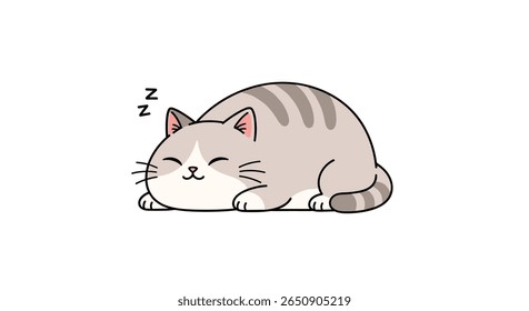 Adorable cartoon cat napping peacefully in a comfortable pose while soundly sleeping